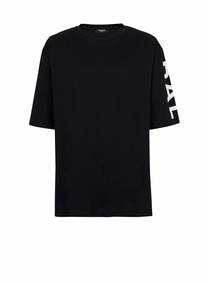 Balmain TShirts Mens Oversized EcoDesigned Cotton TShirt With Balmain Logo Print Black Balmain TShirts Mens Oversized EcoDesigned Cotton TShirt With Balmain Logo Print Black