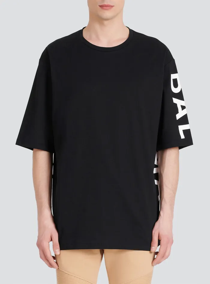Balmain TShirts Mens Oversized EcoDesigned Cotton TShirt With Balmain Logo Print Black