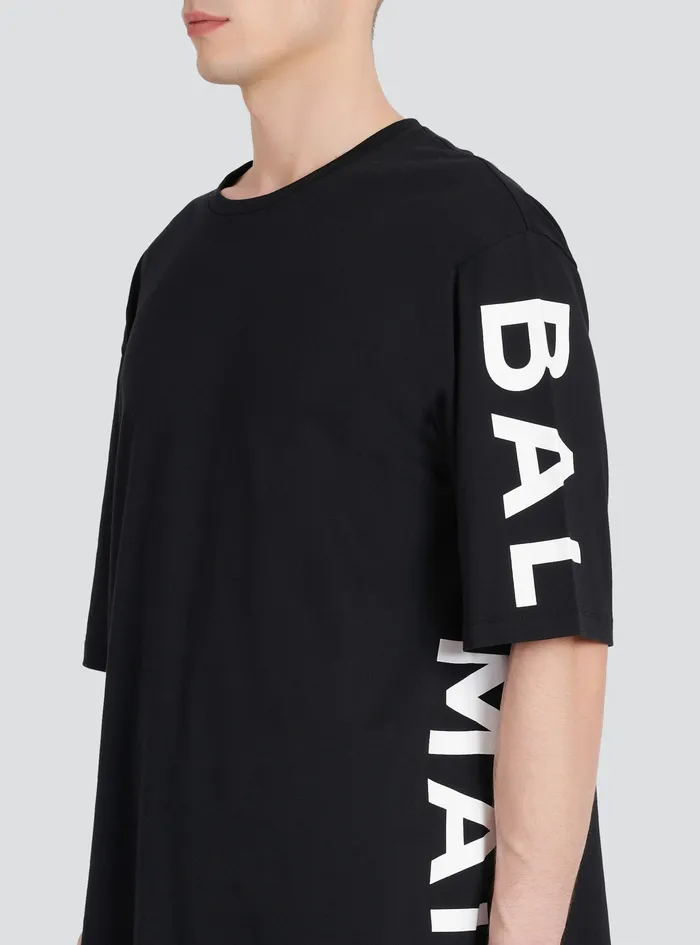 Balmain TShirts Mens Oversized EcoDesigned Cotton TShirt With Balmain Logo Print Black