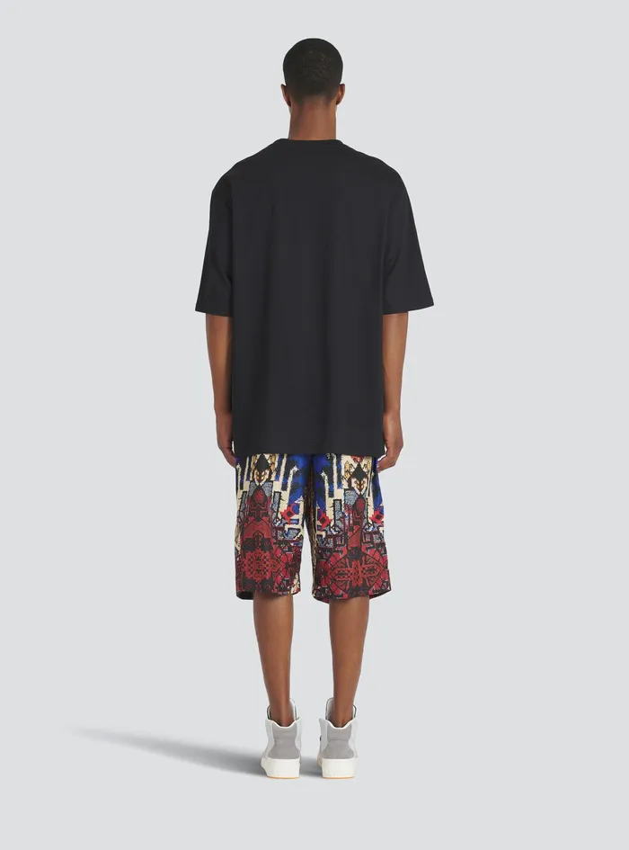 Balmain TShirts Mens Oversized EcoDesigned Cotton TShirt With Multicolor Balmain Logo Print Black Balmain TShirts Mens Oversized EcoDesigned Cotton TShirt With Multicolor Balmain Logo Print Black