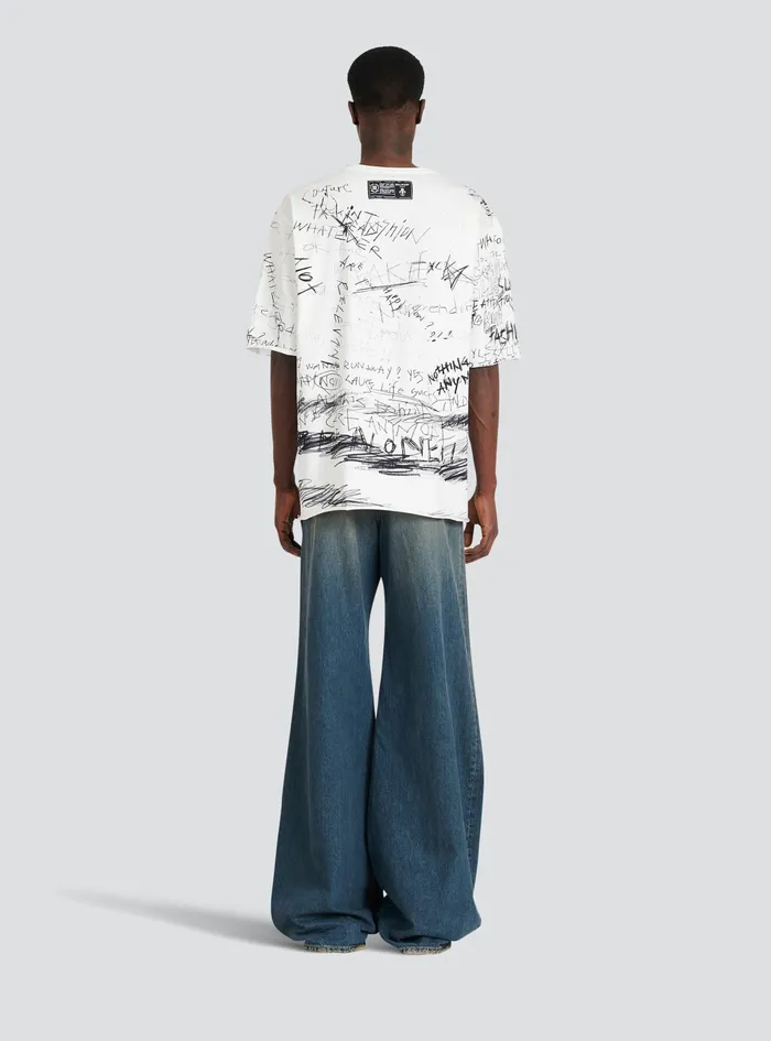 Balmain TShirts Mens Oversized Go Away Print Cotton TShirt White Balmain TShirts Mens Oversized Go Away Print Cotton TShirt White