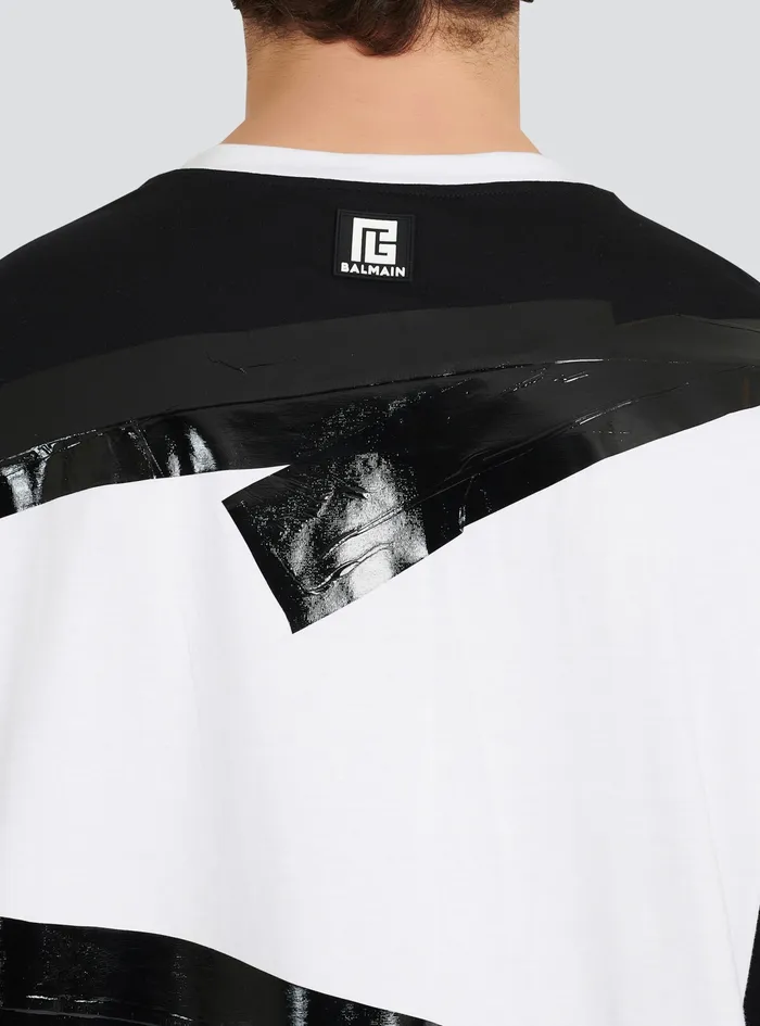 Balmain TShirts Mens OversizedecoDesigned Cotton TShirt White Balmain TShirts Mens OversizedecoDesigned Cotton TShirt White
