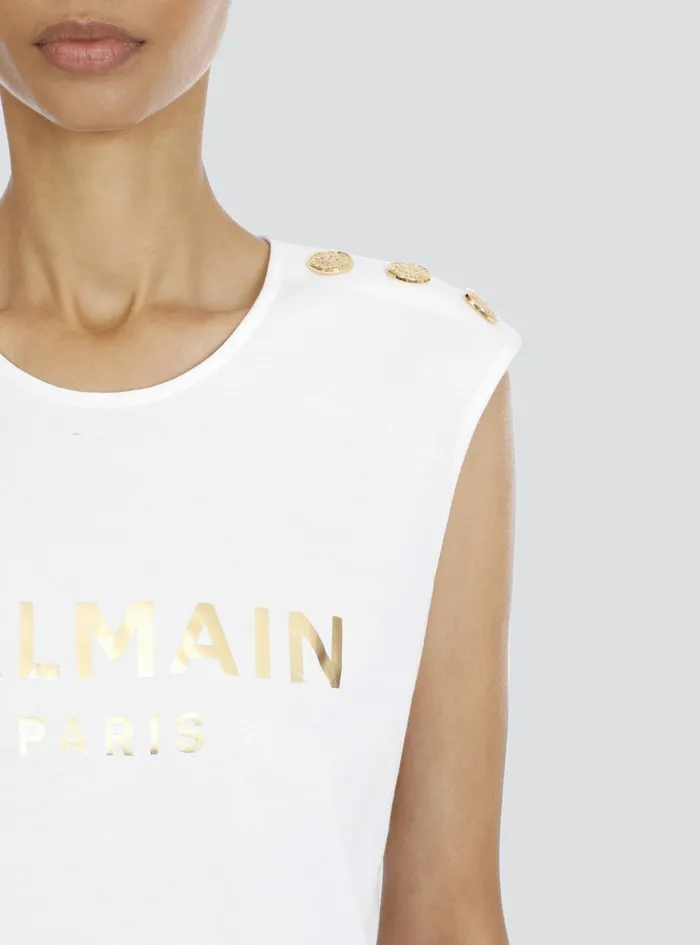 Balmain TShirts Womens Cotton TShirt With Balmain Logo Print White Balmain TShirts Womens Cotton TShirt With Balmain Logo Print White