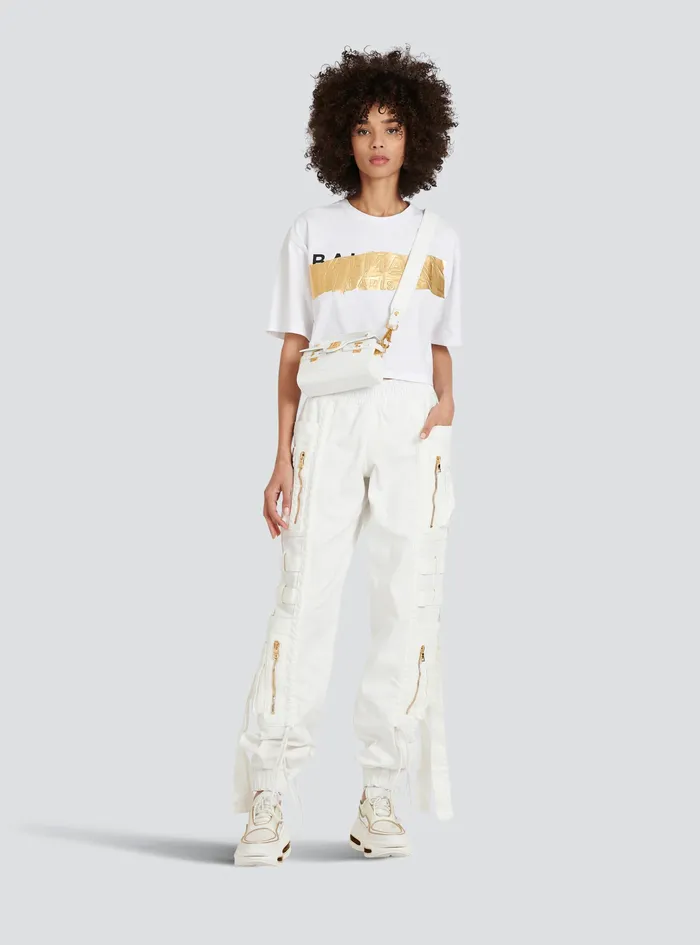 Balmain TShirts Womens Cropped Cotton TShirt With Balmain Logo White