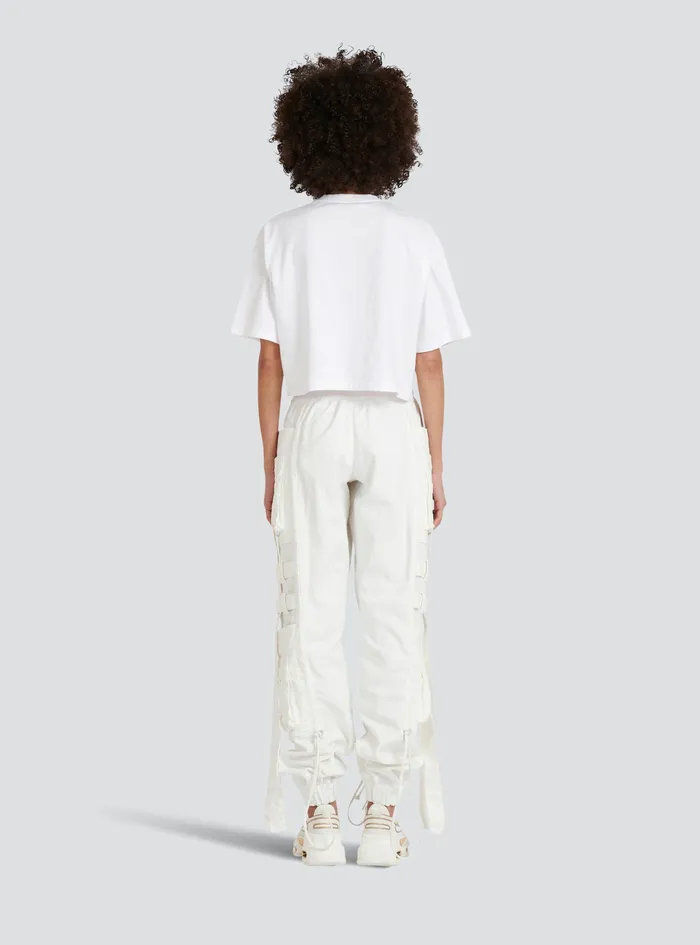 Balmain TShirts Womens Cropped Cotton TShirt With Balmain Logo White