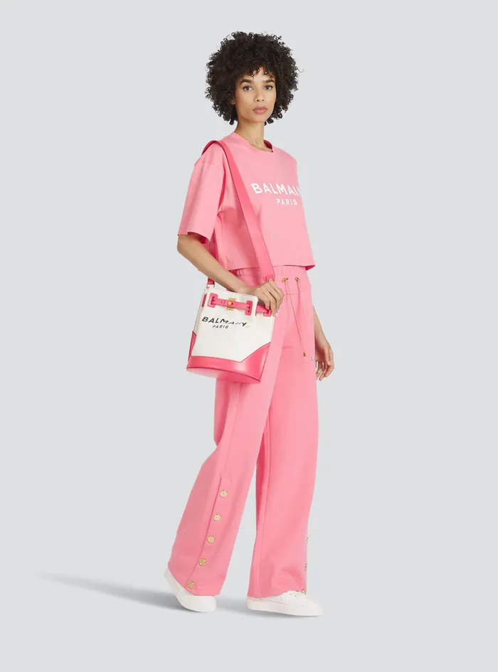 Balmain TShirts Womens Cropped EcoDesigned Cotton TShirt With Balmain Logo Print Pink Balmain TShirts Womens Cropped EcoDesigned Cotton TShirt With Balmain Logo Print Pink