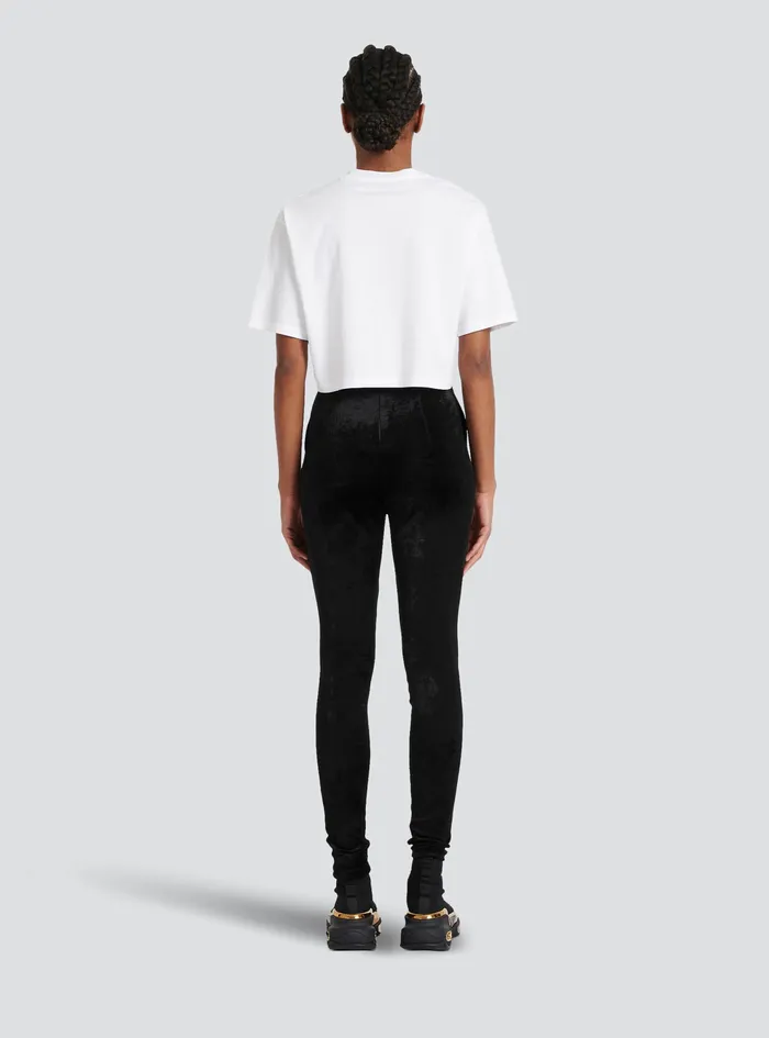 Balmain TShirts Womens Cropped EcoDesigned Cotton TShirt With Balmain Logo Print White Balmain TShirts Womens Cropped EcoDesigned Cotton TShirt With Balmain Logo Print White