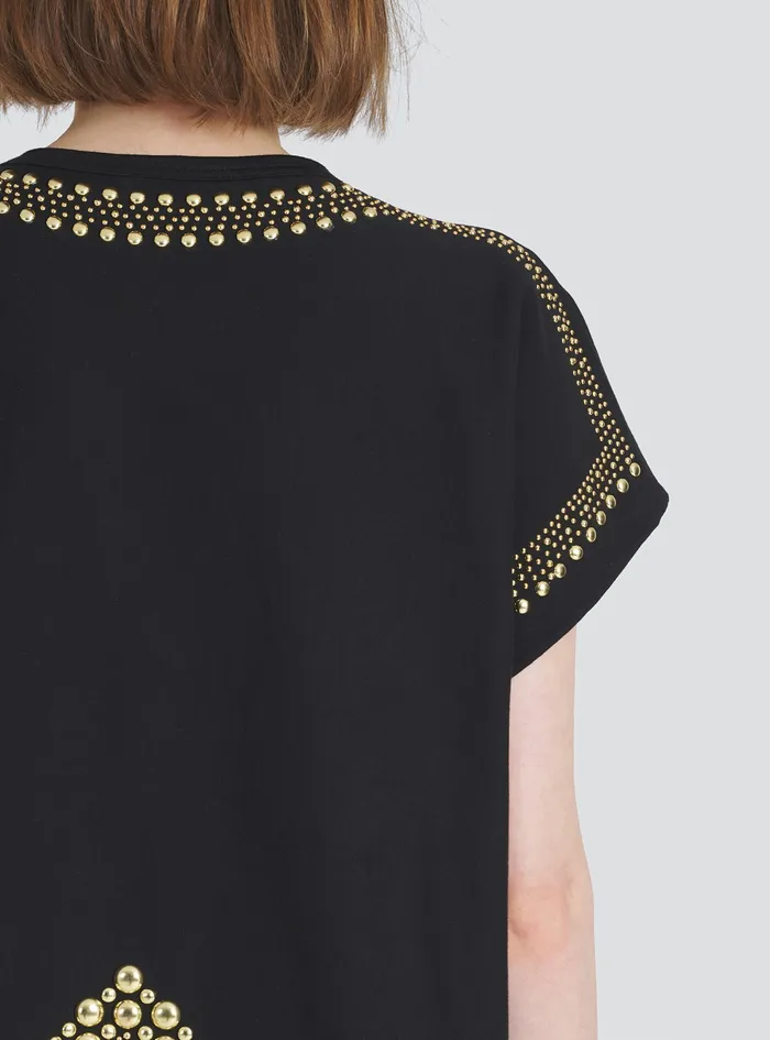 Balmain TShirts Womens Cropped EcoDesigned Cotton TShirt With Embroidered GoldTone Studs Gold Balmain TShirts Womens Cropped EcoDesigned Cotton TShirt With Embroidered GoldTone Studs Gold