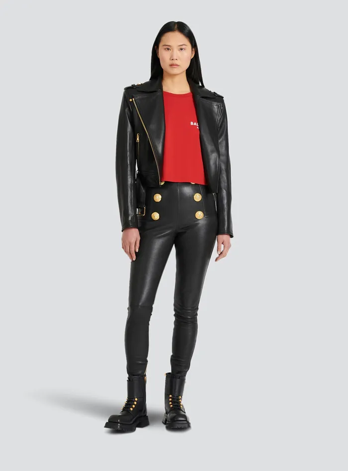 Balmain TShirts Womens Cropped EcoDesigned Cotton TShirt With Small Flocked Balmain Logo Red