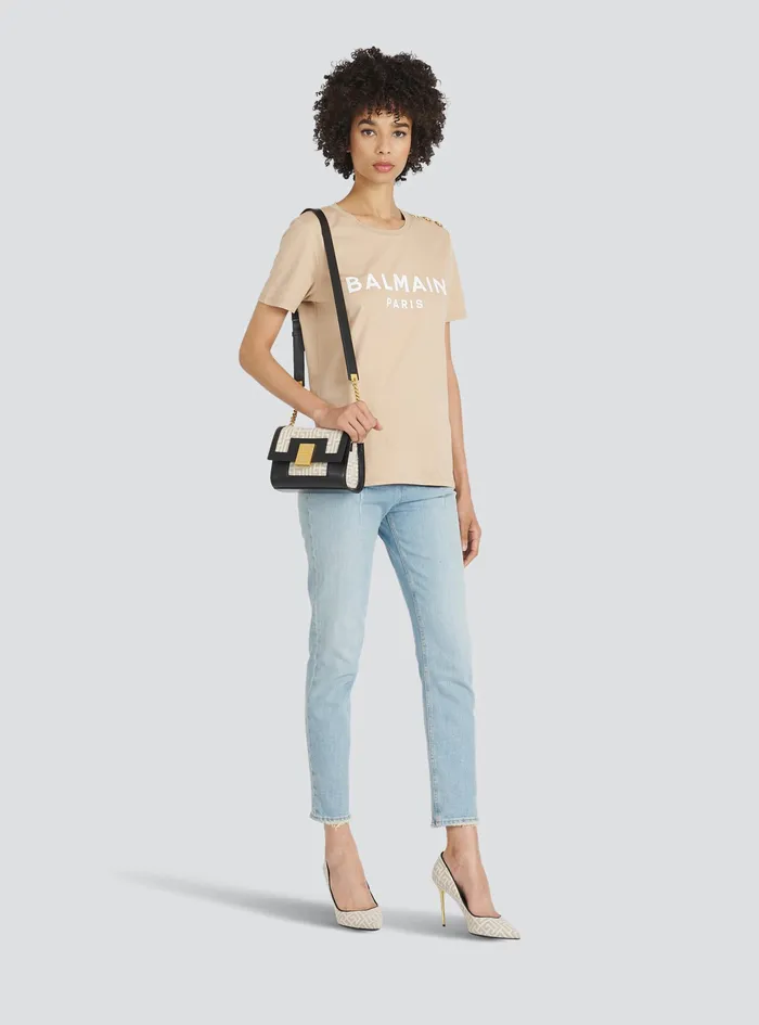 Balmain TShirts Womens EcoDesigned Cotton TShirt With Balmain Logo Print Beige Balmain TShirts Womens EcoDesigned Cotton TShirt With Balmain Logo Print Beige