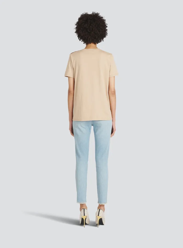 Balmain TShirts Womens EcoDesigned Cotton TShirt With Balmain Logo Print Beige Balmain TShirts Womens EcoDesigned Cotton TShirt With Balmain Logo Print Beige