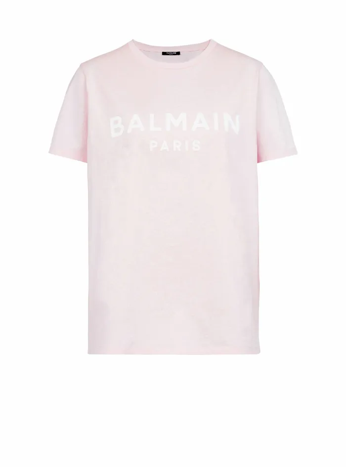Balmain TShirts Womens EcoDesigned Cotton TShirt With Balmain Logo Print Pink