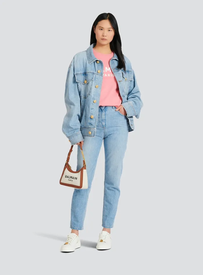 Balmain TShirts Womens EcoDesigned Cotton TShirt With Balmain Logo Print Pink Balmain TShirts Womens EcoDesigned Cotton TShirt With Balmain Logo Print Pink