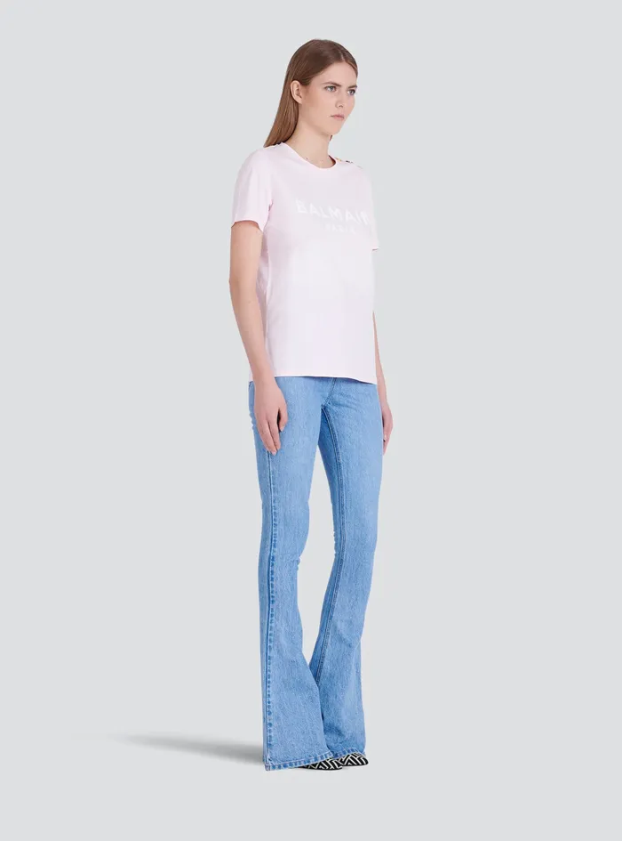 Balmain TShirts Womens EcoDesigned Cotton TShirt With Balmain Logo Print Pink Balmain TShirts Womens EcoDesigned Cotton TShirt With Balmain Logo Print Pink