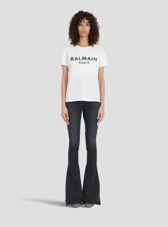 Balmain TShirts Womens EcoDesigned Cotton TShirt With Balmain Logo Print White Balmain TShirts Womens EcoDesigned Cotton TShirt With Balmain Logo Print White