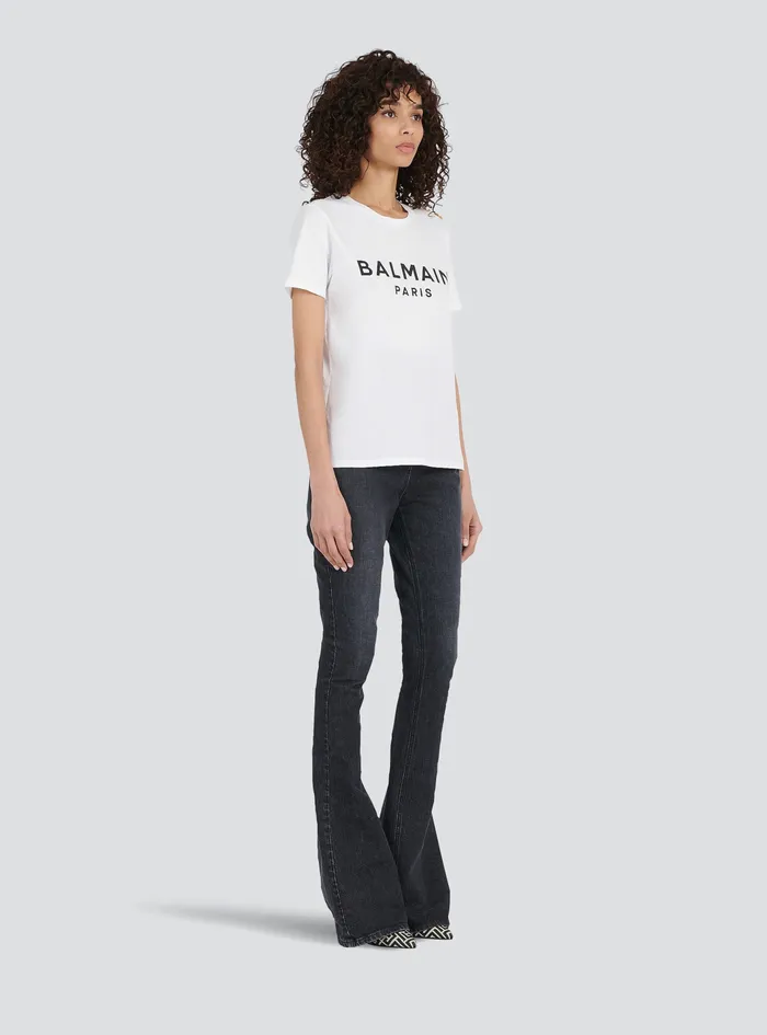 Balmain TShirts Womens EcoDesigned Cotton TShirt With Balmain Logo Print White Balmain TShirts Womens EcoDesigned Cotton TShirt With Balmain Logo Print White