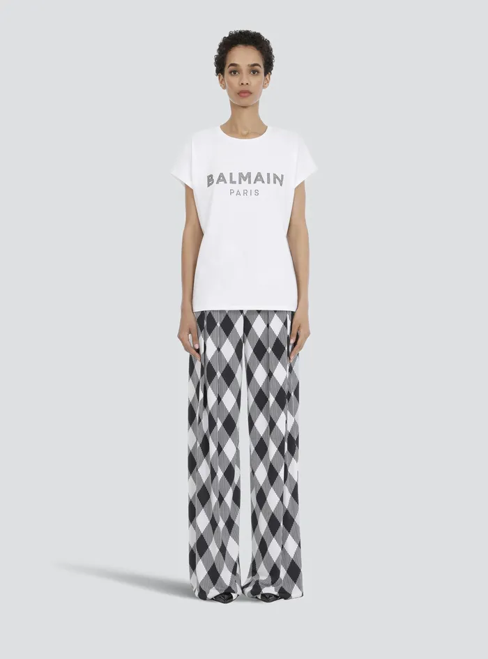 Balmain TShirts Womens EcoDesigned Cotton TShirt With Rhinestone Logo White Balmain TShirts Womens EcoDesigned Cotton TShirt With Rhinestone Logo White