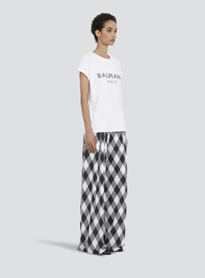 Balmain TShirts Womens EcoDesigned Cotton TShirt With Rhinestone Logo White Balmain TShirts Womens EcoDesigned Cotton TShirt With Rhinestone Logo White
