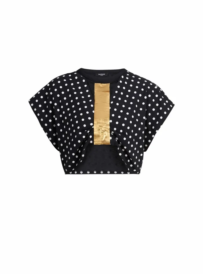 Balmain Tops And Shirts Womens Cotton Crop Top With Dot Print Black
