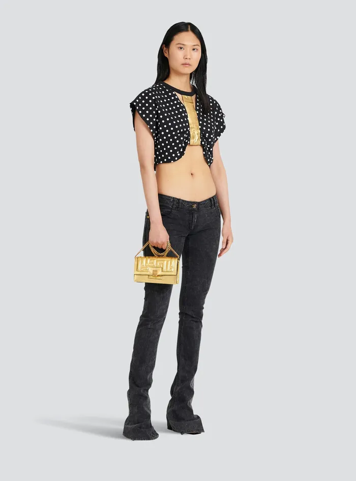 Balmain Tops And Shirts Womens Cotton Crop Top With Dot Print Black Balmain Tops And Shirts Womens Cotton Crop Top With Dot Print Black