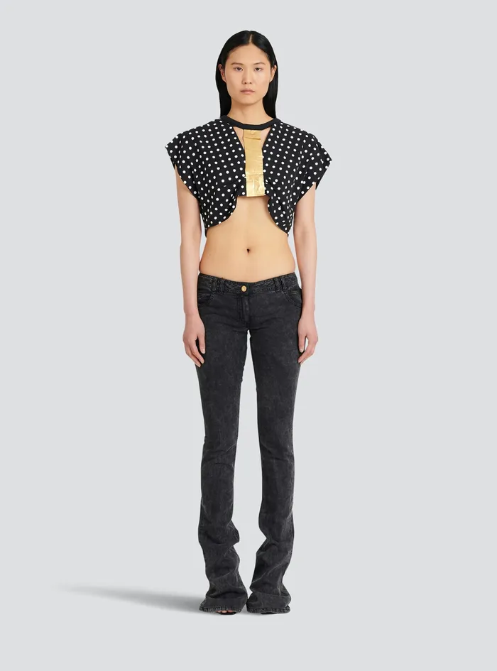 Balmain Tops And Shirts Womens Cotton Crop Top With Dot Print Black Balmain Tops And Shirts Womens Cotton Crop Top With Dot Print Black