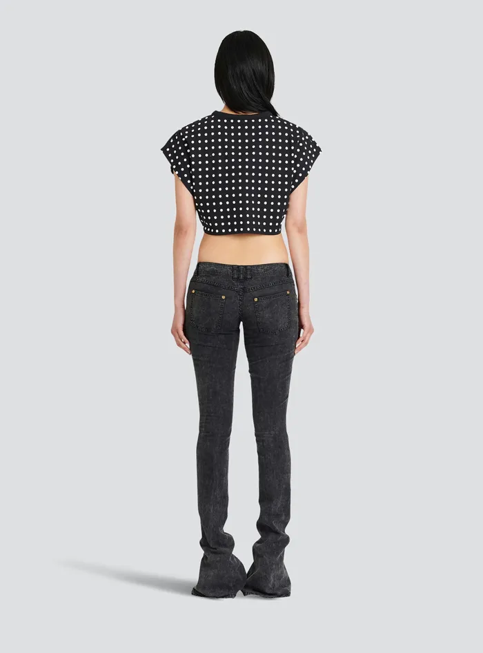 Balmain Tops And Shirts Womens Cotton Crop Top With Dot Print Black Balmain Tops And Shirts Womens Cotton Crop Top With Dot Print Black