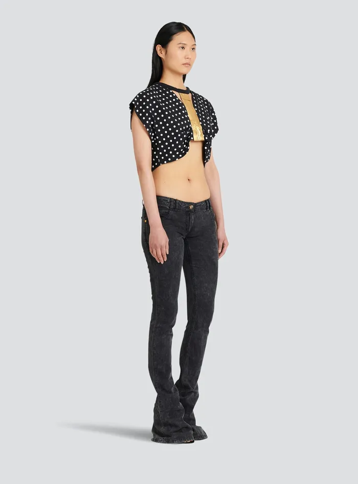 Balmain Tops And Shirts Womens Cotton Crop Top With Dot Print Black Balmain Tops And Shirts Womens Cotton Crop Top With Dot Print Black