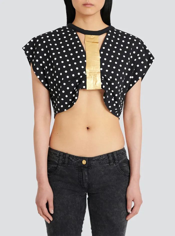Balmain Tops And Shirts Womens Cotton Crop Top With Dot Print Black Balmain Tops And Shirts Womens Cotton Crop Top With Dot Print Black