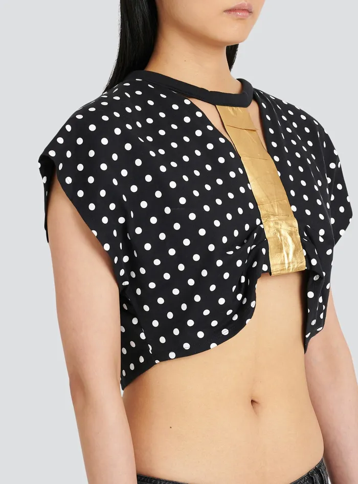 Balmain Tops And Shirts Womens Cotton Crop Top With Dot Print Black Balmain Tops And Shirts Womens Cotton Crop Top With Dot Print Black