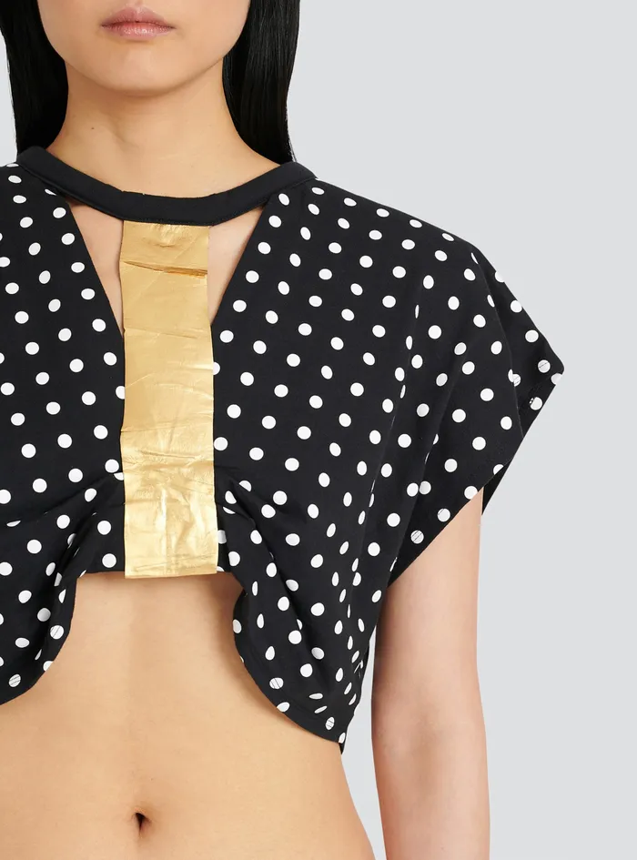 Balmain Tops And Shirts Womens Cotton Crop Top With Dot Print Black Balmain Tops And Shirts Womens Cotton Crop Top With Dot Print Black