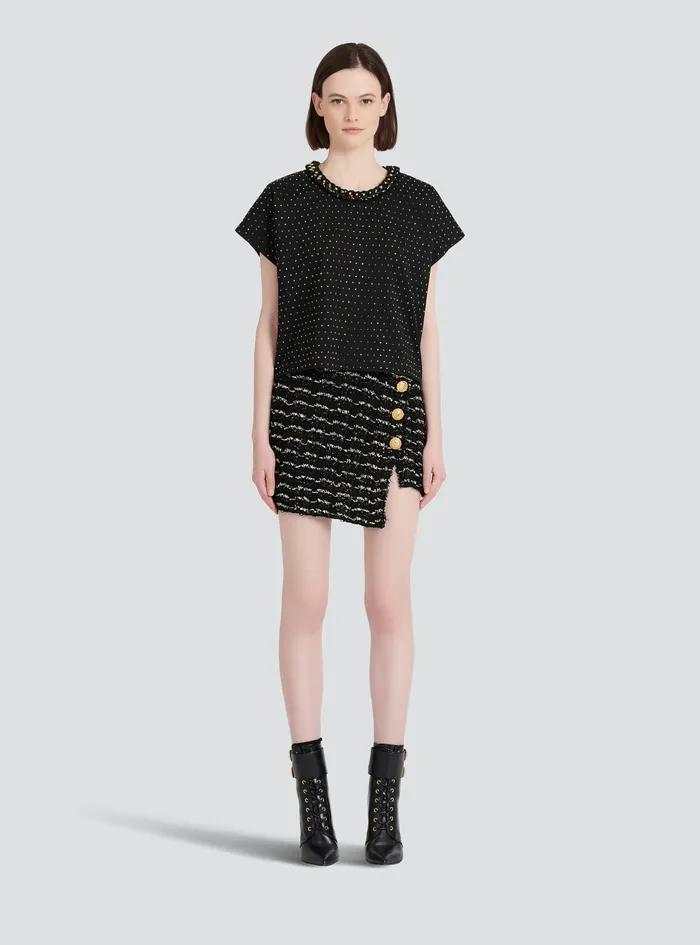 Balmain Tops And Shirts Womens Cotton Top With Strass Black