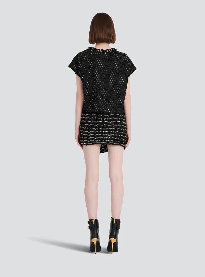 Balmain Tops And Shirts Womens Cotton Top With Strass Black