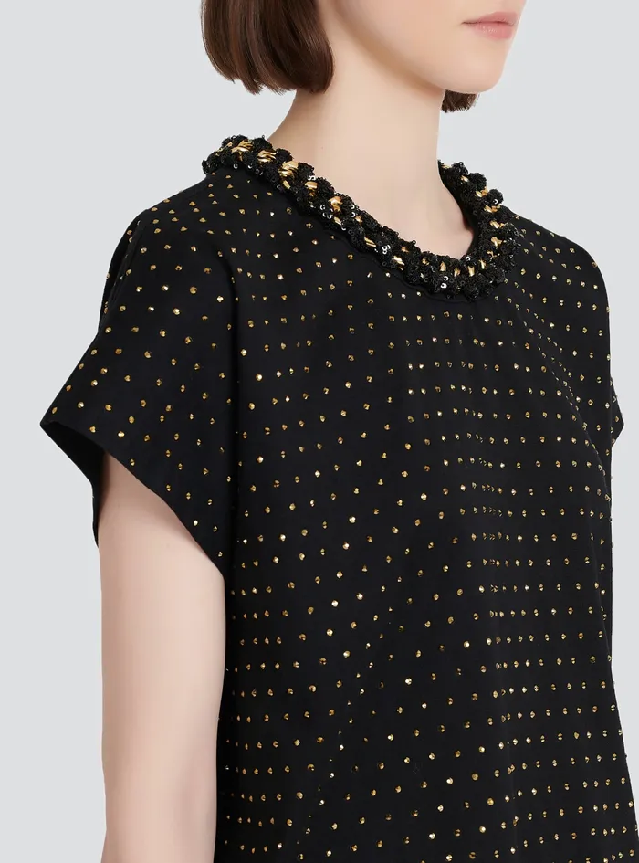 Balmain Tops And Shirts Womens Cotton Top With Strass Black