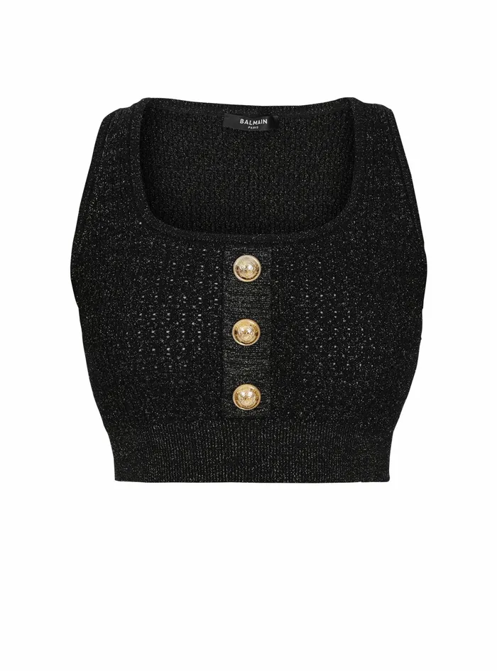 Balmain Tops And Shirts Womens Cropped Knit And Lurex Top Black