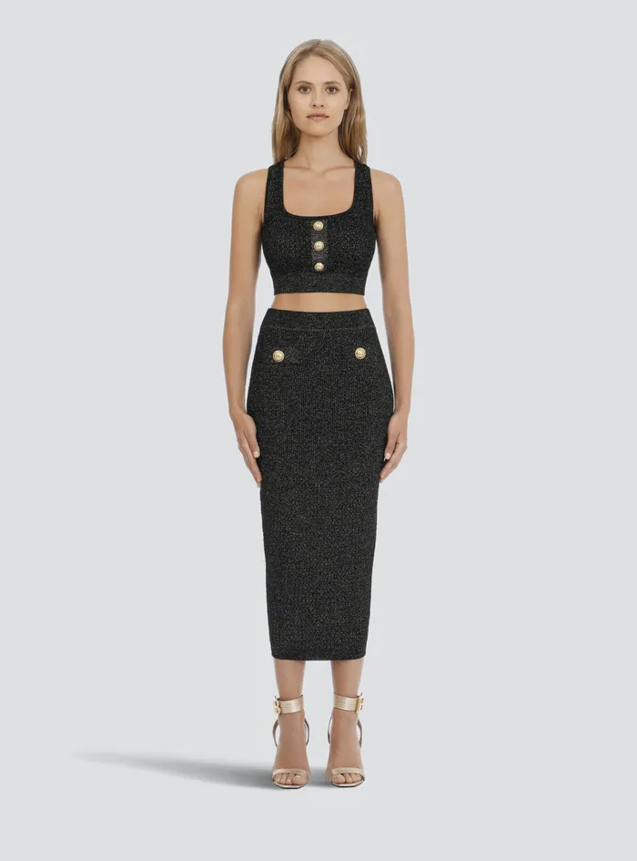Balmain Tops And Shirts Womens Cropped Knit And Lurex Top Black Balmain Tops And Shirts Womens Cropped Knit And Lurex Top Black
