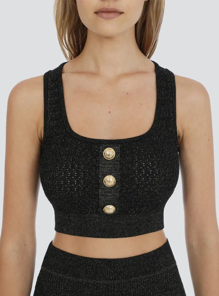 Balmain Tops And Shirts Womens Cropped Knit And Lurex Top Black Balmain Tops And Shirts Womens Cropped Knit And Lurex Top Black