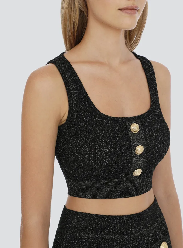 Balmain Tops And Shirts Womens Cropped Knit And Lurex Top Black Balmain Tops And Shirts Womens Cropped Knit And Lurex Top Black