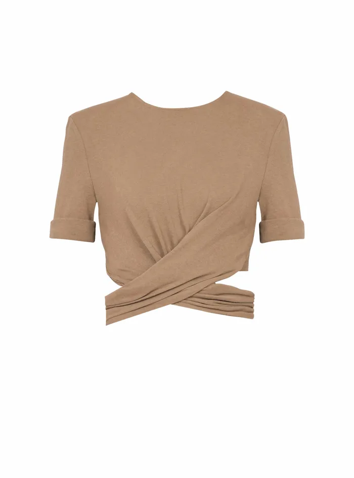 Balmain Tops And Shirts Womens EcoDesigned Cotton Crop Top Brown