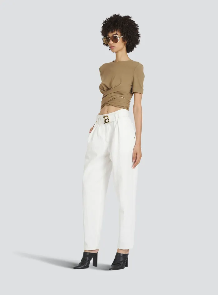Balmain Tops And Shirts Womens EcoDesigned Cotton Crop Top Brown Balmain Tops And Shirts Womens EcoDesigned Cotton Crop Top Brown