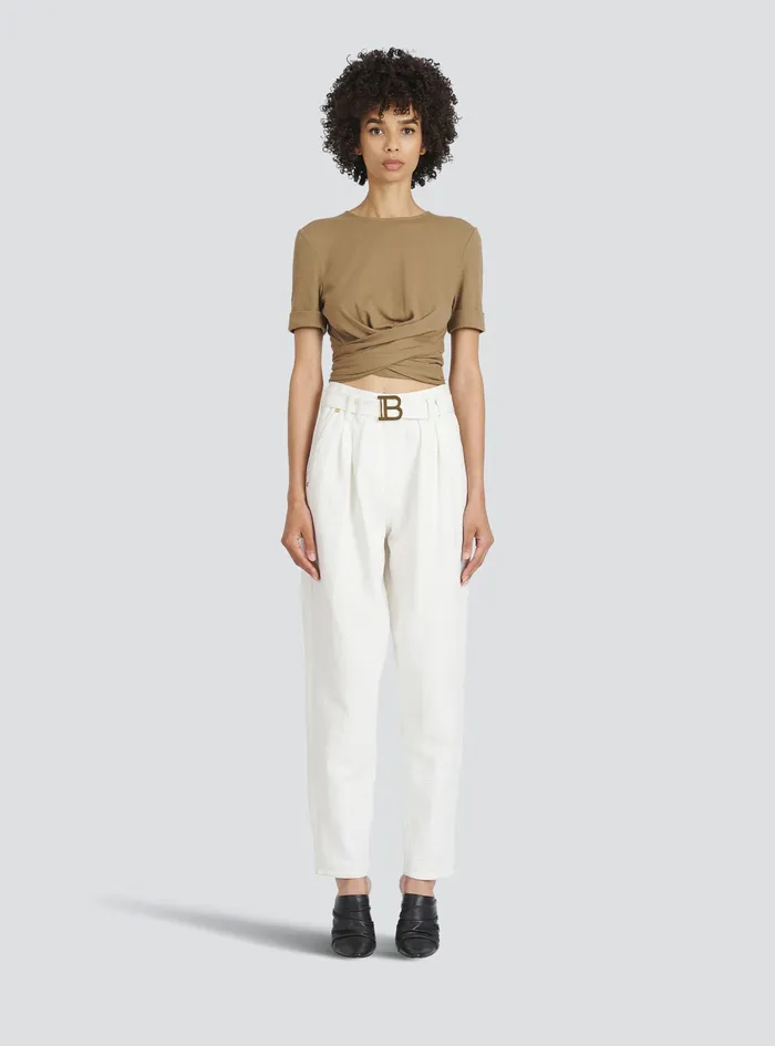 Balmain Tops And Shirts Womens EcoDesigned Cotton Crop Top Brown Balmain Tops And Shirts Womens EcoDesigned Cotton Crop Top Brown