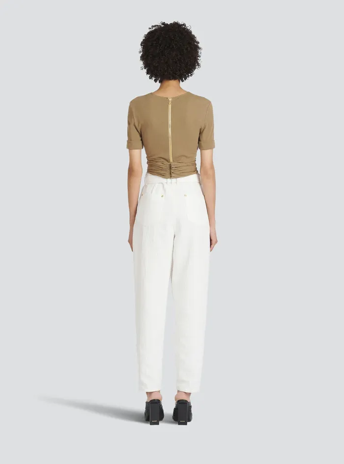 Balmain Tops And Shirts Womens EcoDesigned Cotton Crop Top Brown Balmain Tops And Shirts Womens EcoDesigned Cotton Crop Top Brown