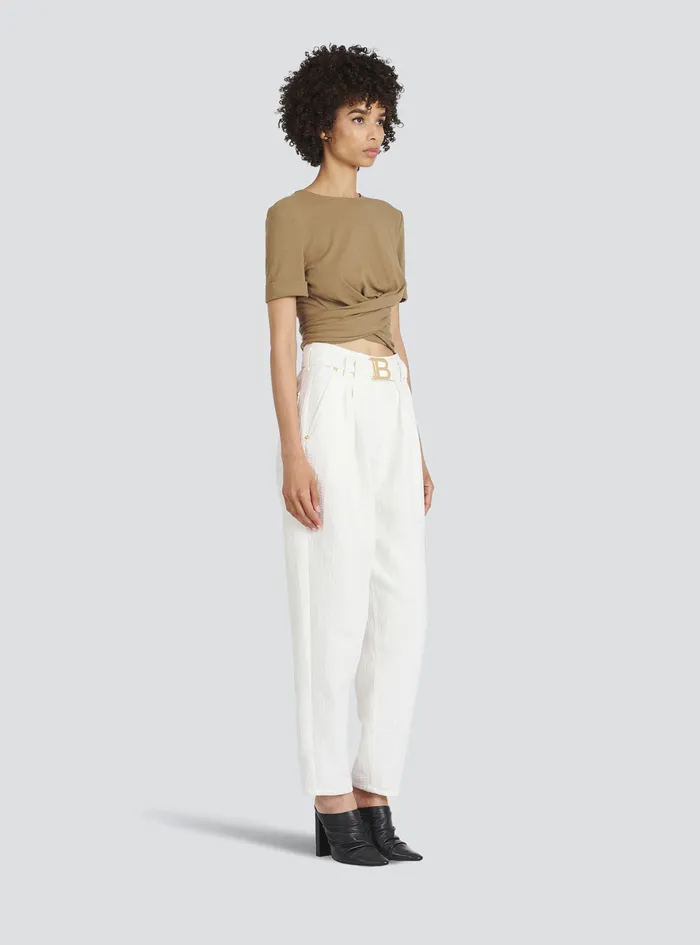 Balmain Tops And Shirts Womens EcoDesigned Cotton Crop Top Brown Balmain Tops And Shirts Womens EcoDesigned Cotton Crop Top Brown