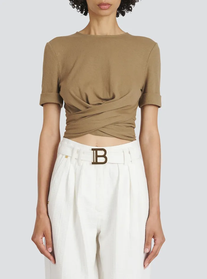 Balmain Tops And Shirts Womens EcoDesigned Cotton Crop Top Brown Balmain Tops And Shirts Womens EcoDesigned Cotton Crop Top Brown