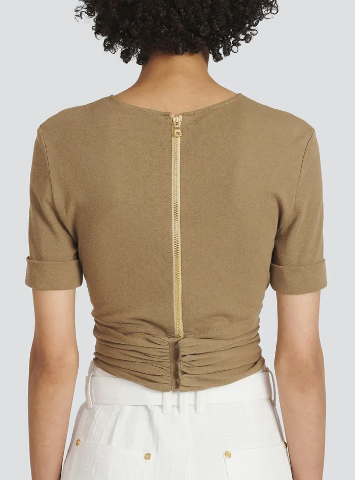 Balmain Tops And Shirts Womens EcoDesigned Cotton Crop Top Brown Balmain Tops And Shirts Womens EcoDesigned Cotton Crop Top Brown