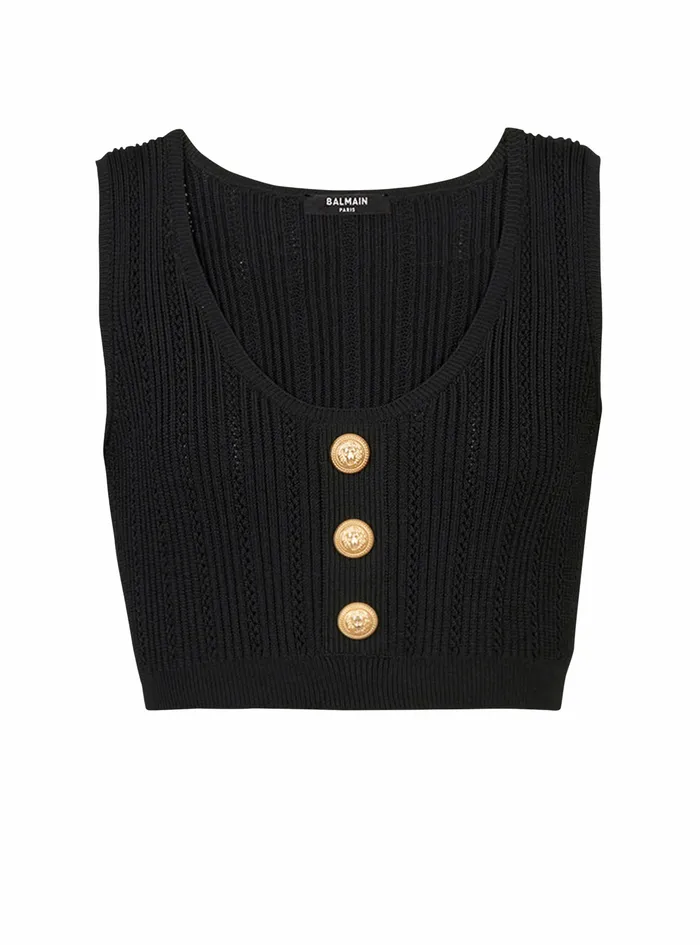 Balmain Tops And Shirts Womens EcoDesigned Knit Crop Top Black