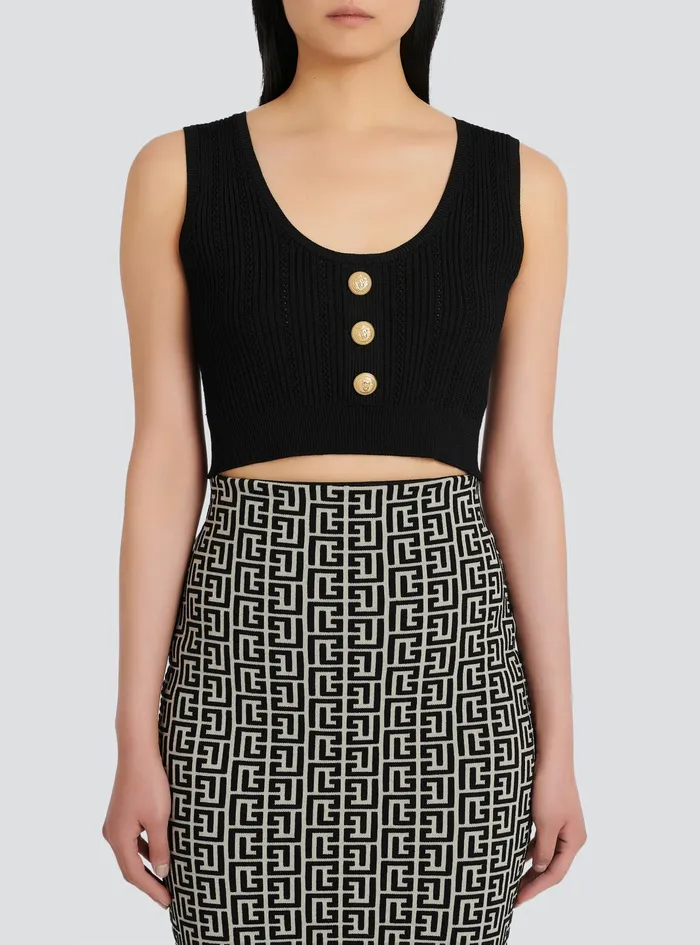 Balmain Tops And Shirts Womens EcoDesigned Knit Crop Top Black Balmain Tops And Shirts Womens EcoDesigned Knit Crop Top Black