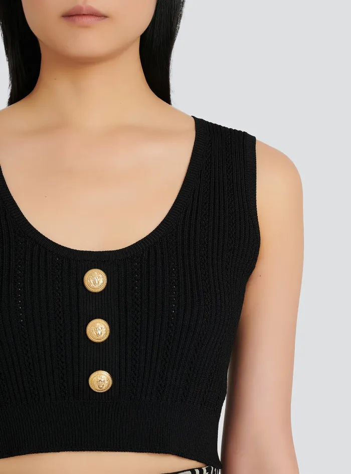 Balmain Tops And Shirts Womens EcoDesigned Knit Crop Top Black Balmain Tops And Shirts Womens EcoDesigned Knit Crop Top Black