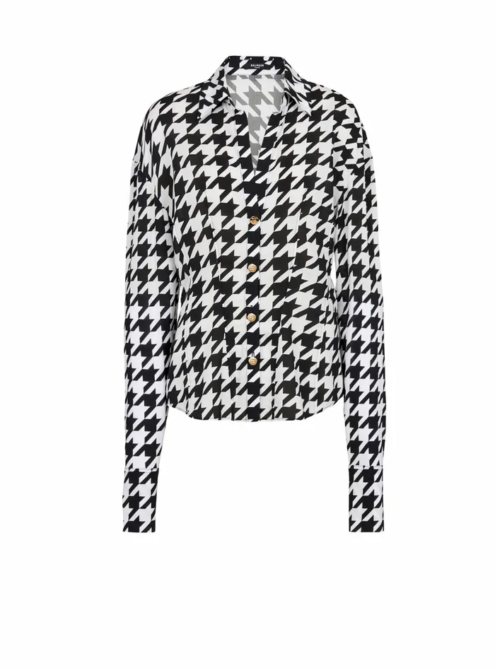 Balmain Tops And Shirts Womens Houndstooth Print Shirt Black