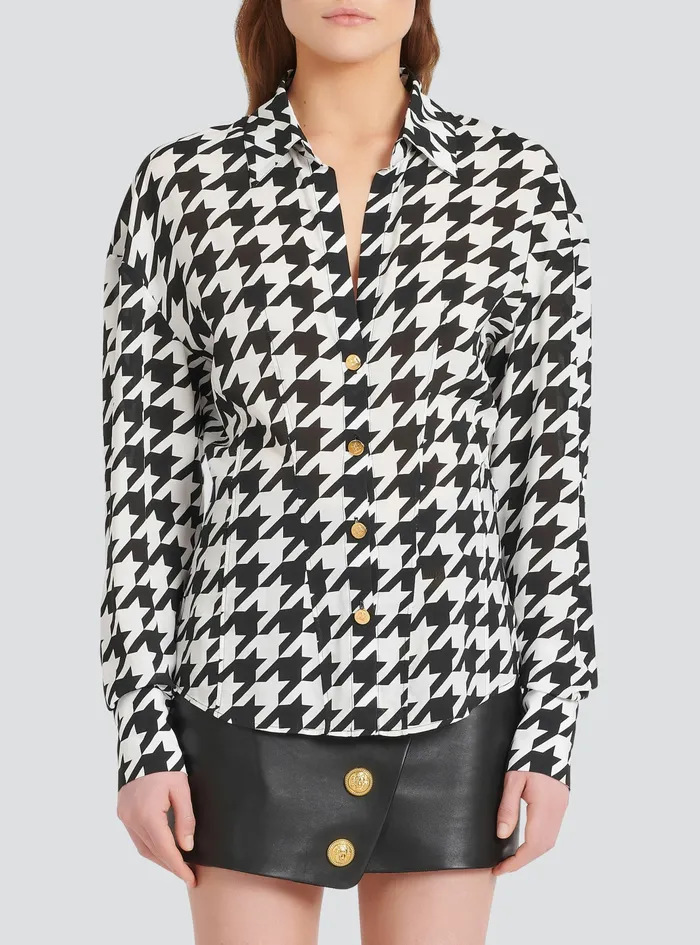Balmain Tops And Shirts Womens Houndstooth Print Shirt Black