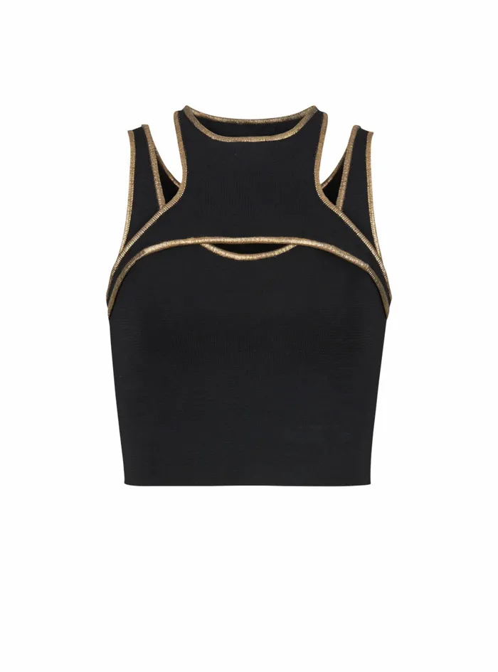 Balmain Tops And Shirts Womens Knit Crop Top Black